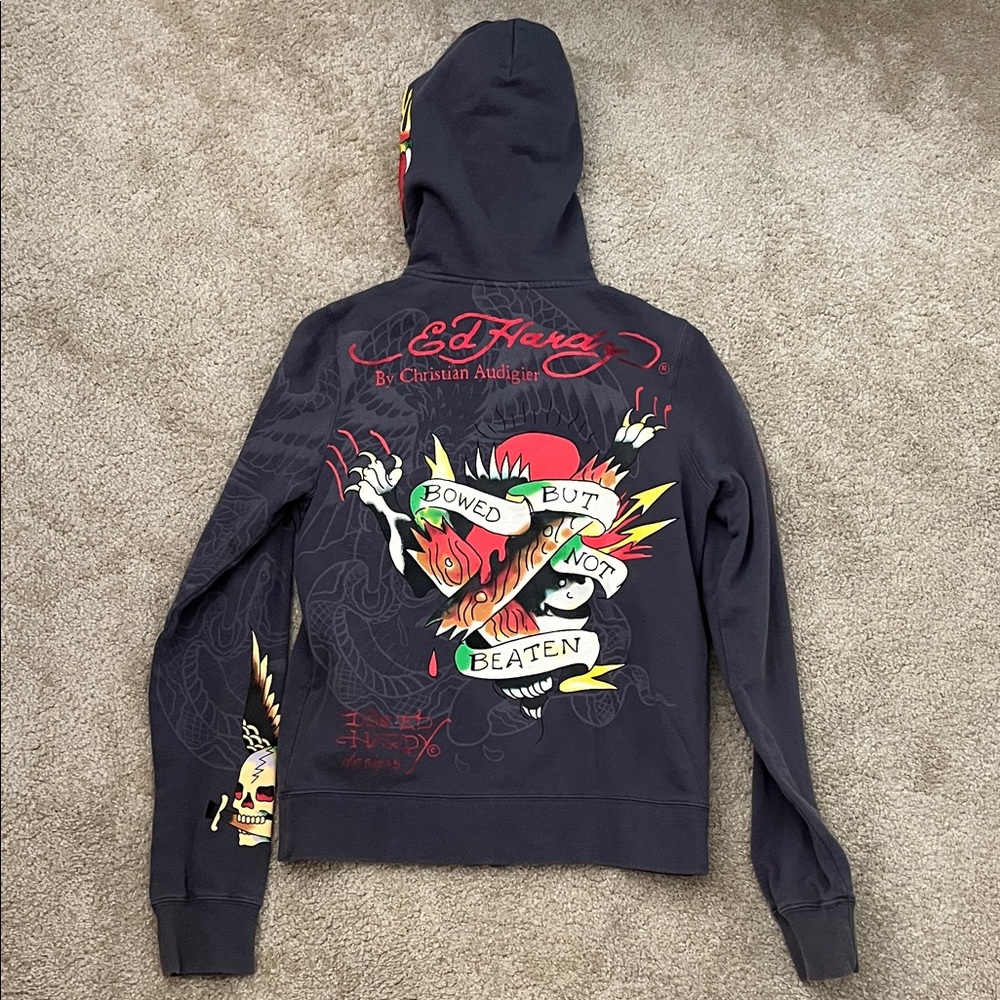 Ed Hardy love kills slowly Black Hoodie with Colorful Tattoo Art